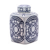 Blue & White Square Tea Jar With Pattern of Lines - Large
