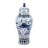 Blue & White Fish Porcelain Temple Jar Lion Lid - XL