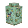 Green Square Porcelain Tea Jar Fish Motif