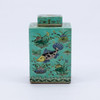 Green Square Porcelain Tea Jar Fish Motif