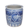 Blue And White Porcelain Fish Planter With Lion Handle