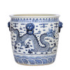 Blue And White Porcelain Dragon Planter With Lion Handle