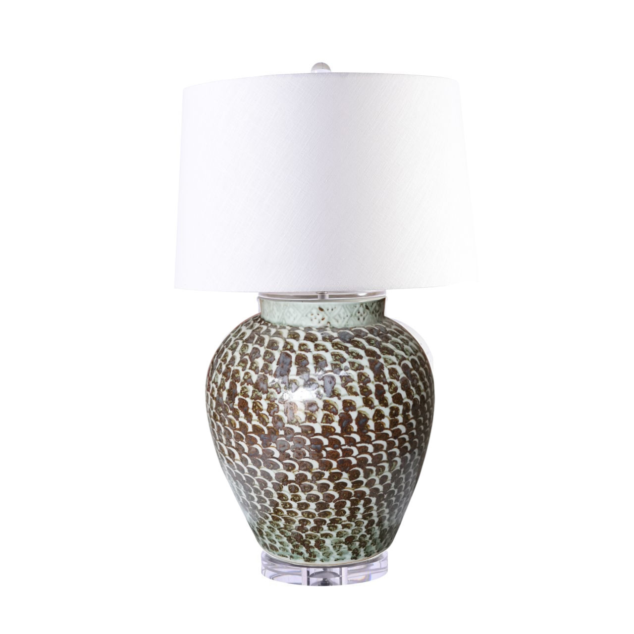 Rusty Brown Porcelain Jar With Fish Scale Pattern Table Lamp