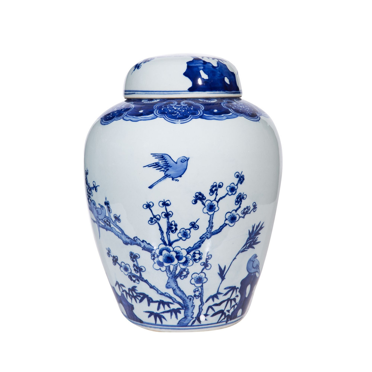 Blue And White Flower Bird Jar