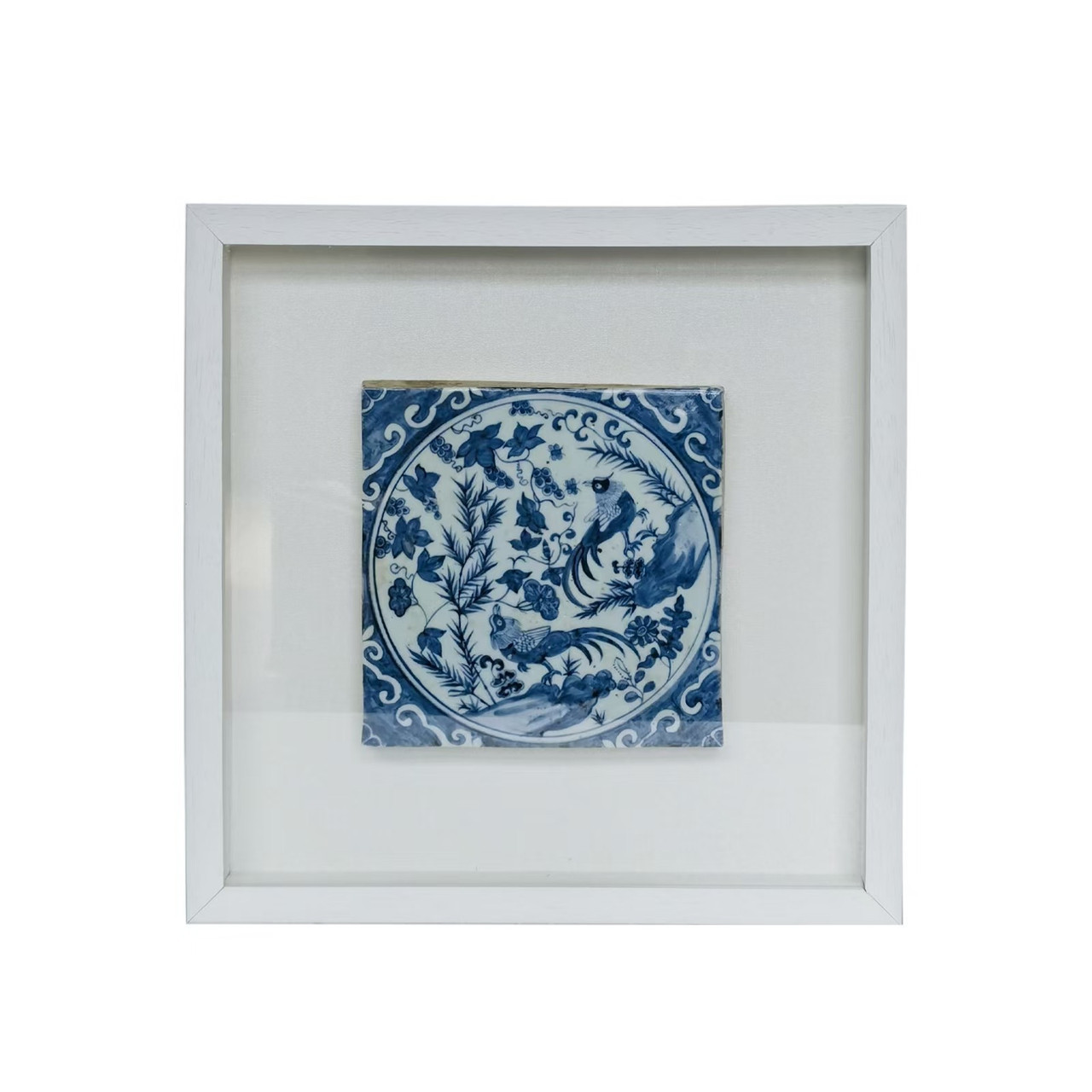 Handpainted Blue & White  Antique Style Porcelain Tile Shadow Box - Messenger of Spring Megpie F...