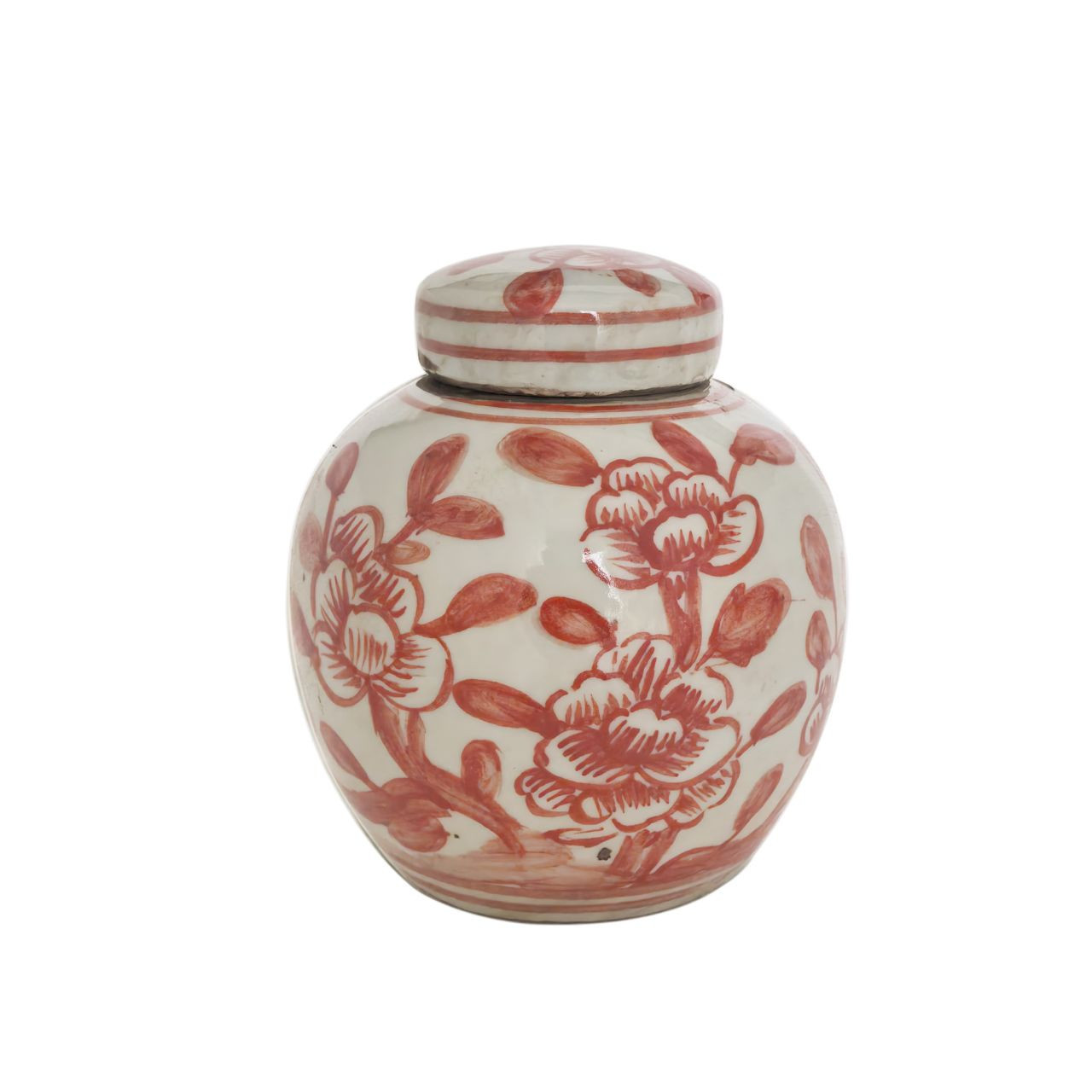 Coral Red & White Porcelain Mini Jar Jasmine Motif
