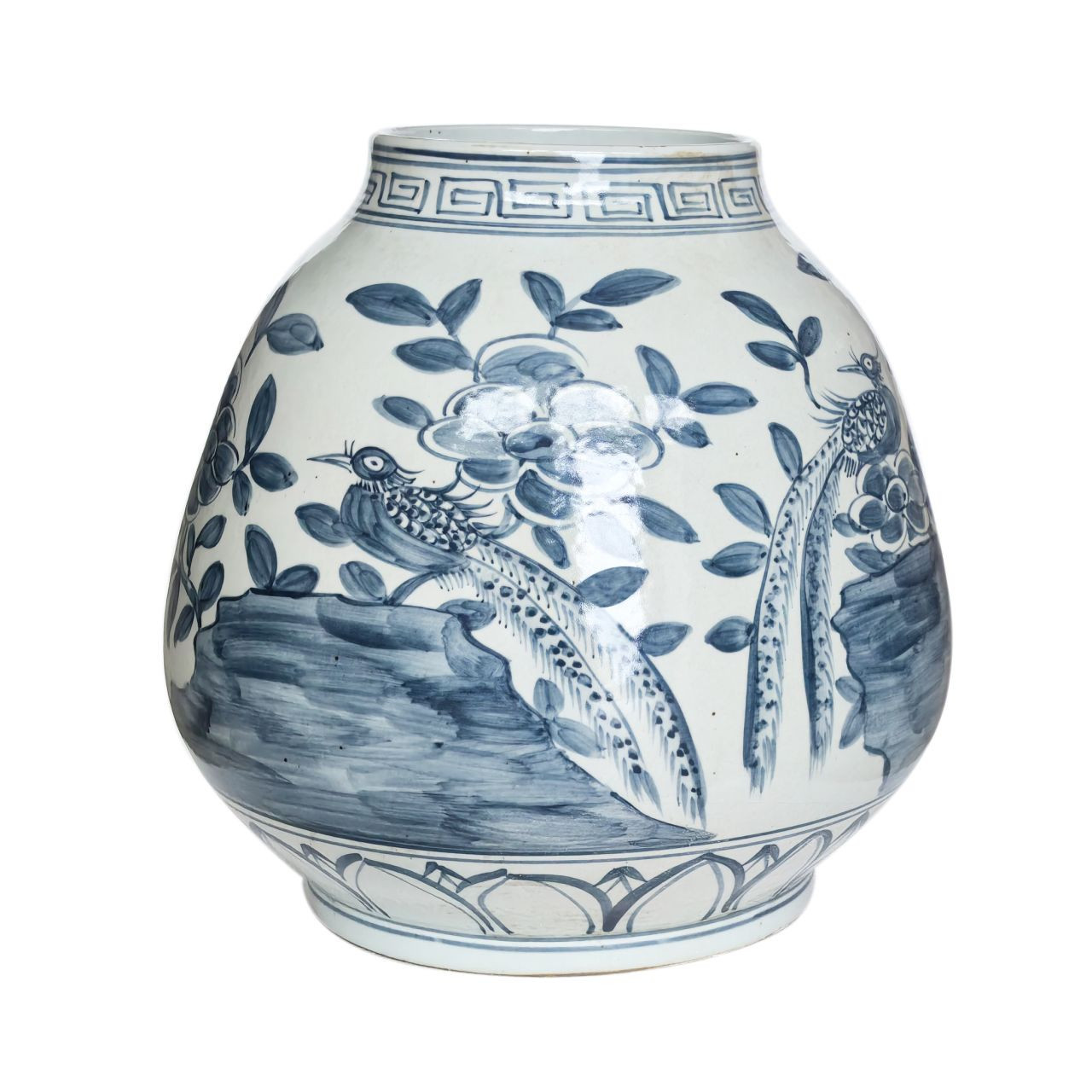 Barclay Butera Couture Blue & White.. Porcelain Mandarin Pot Floral Bird Motif