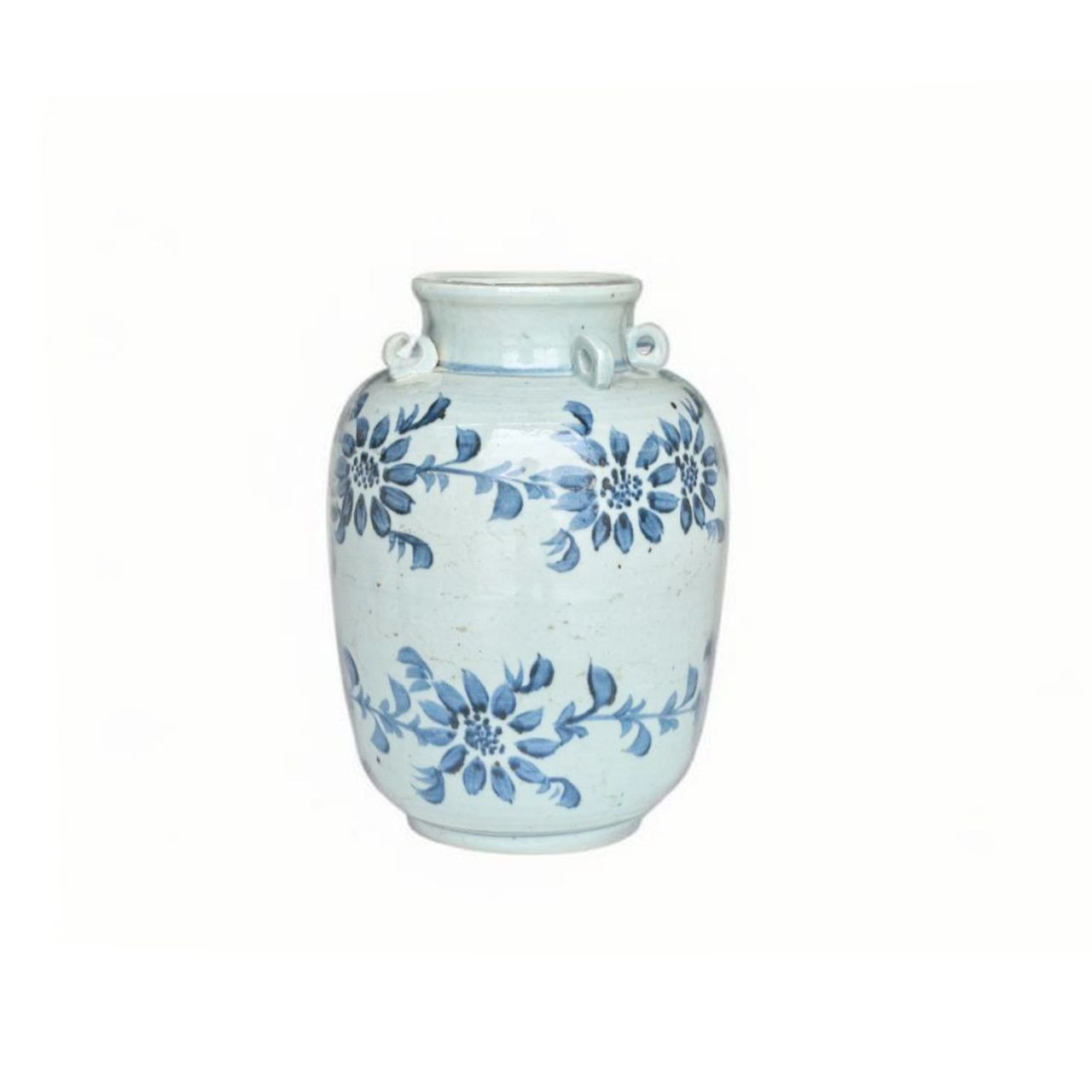 Barclay Butera Couture Blue & White.. Porcelain Ear Loop Jar Odesa Sunflower