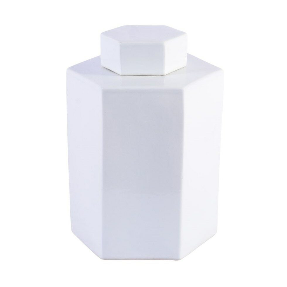 Porcelain Hex Tea Jar Glossy White - 2 Sizes