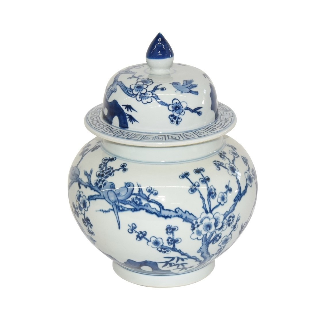 Blue & White Flower Bird Ginger Jar Small