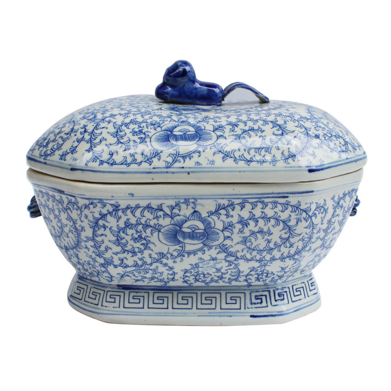 Blue & White Hex Fruit Porcelain Jar Floral Motif