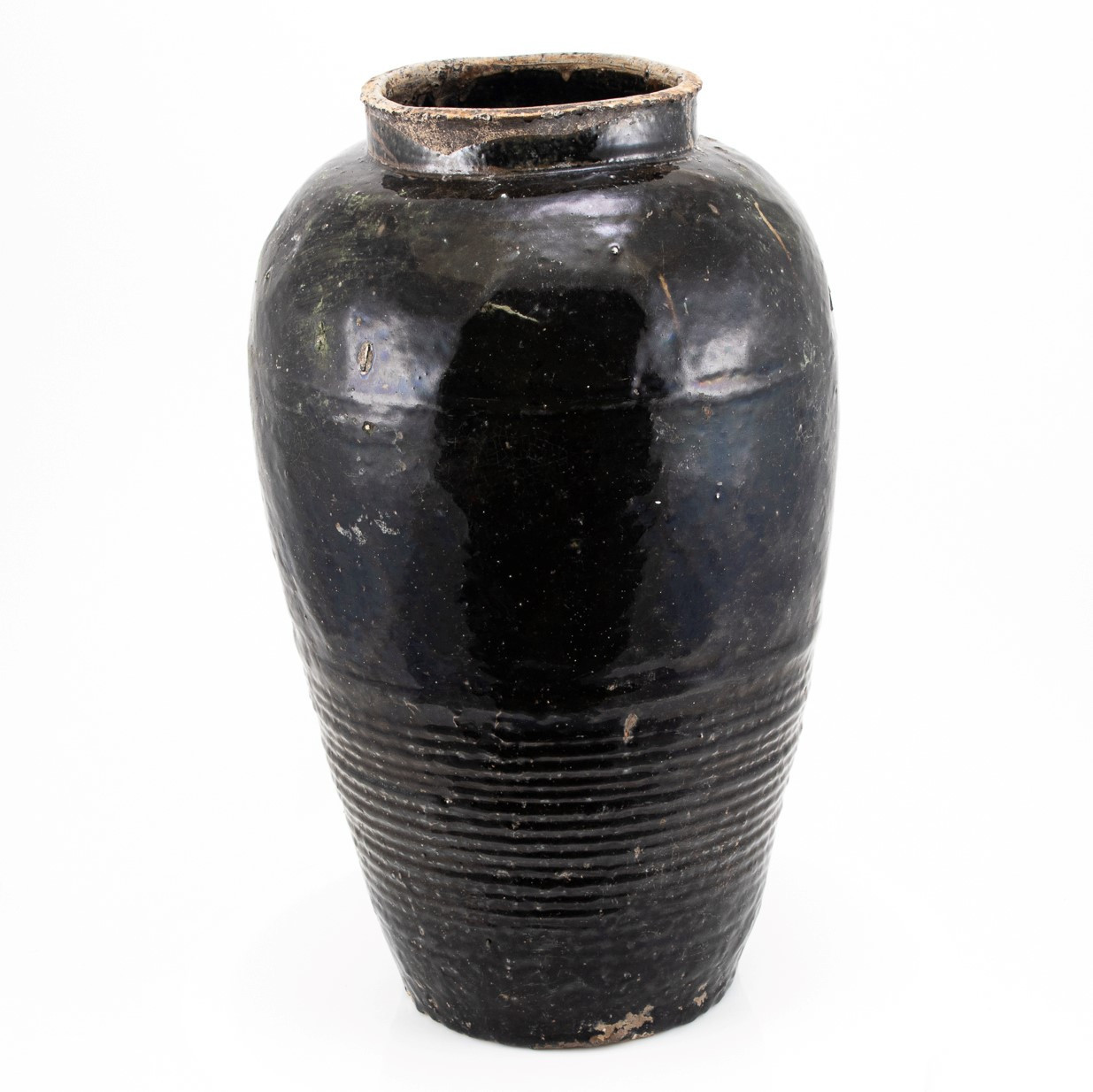 Vintage Black Porcelain Wine Jar Large