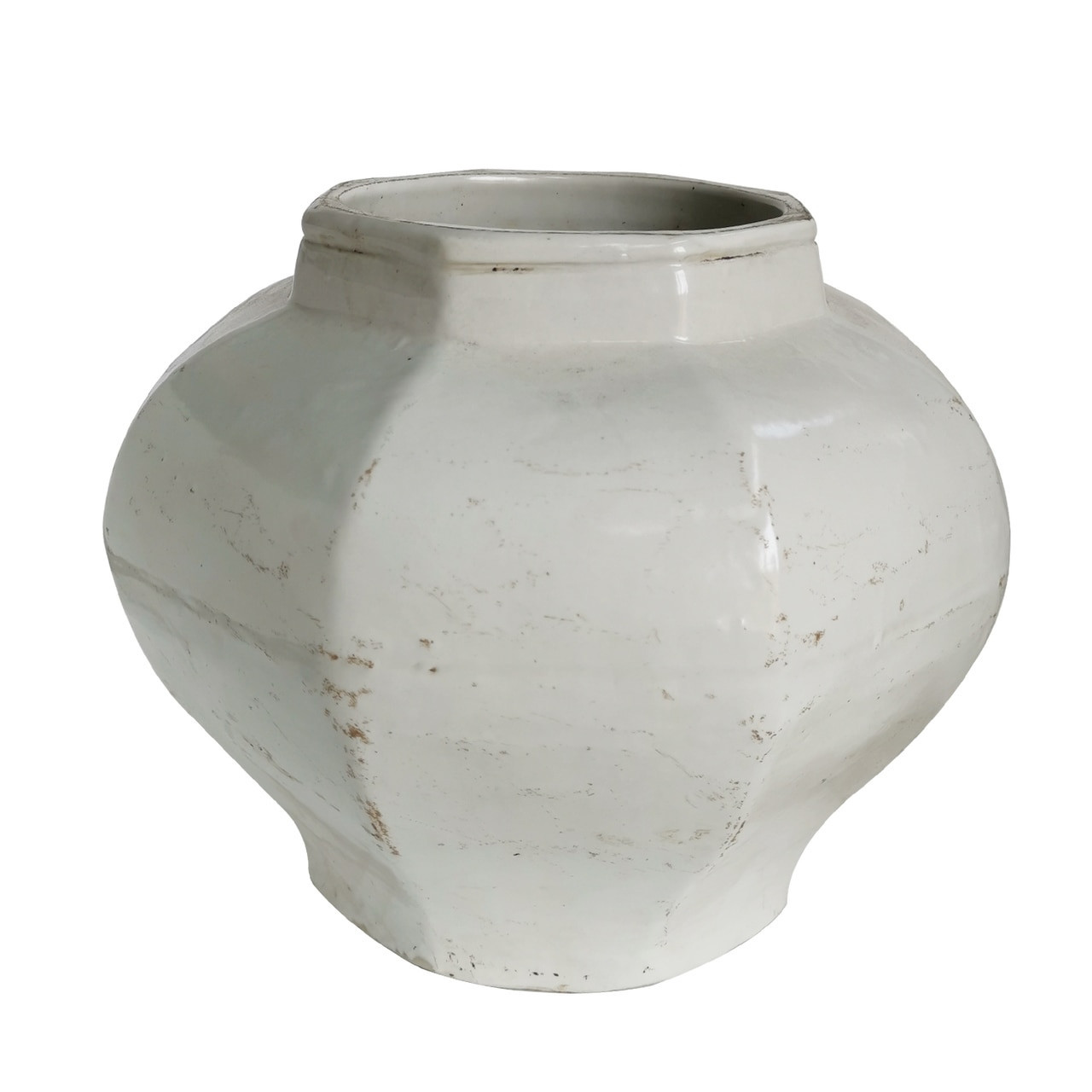 White Crackle Octagonal Jar