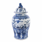 Blue & White Temple Jar W/ 8 Immortals Motif