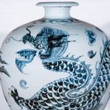 Indigo Blue Tall Dragon Phoenix Porcelain Vase