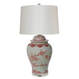 Coral Red Plum Tree Temple Jar Lamp - 2 Sizes