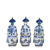 Blue And White Sitting Qing Emperors of 3 Generations - Set Small