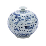 Blue & White Fish Pomegranate Vase