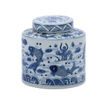 Blue & White Fish Cylinder Tea Jar
