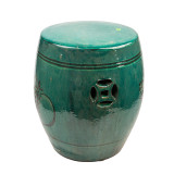 Green Vintage Large Stool With Carving