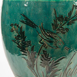 Green Vintage Large Stool With Carving