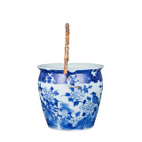 Porcelain Bird Floral Wine Bucket With Bamboo Handle