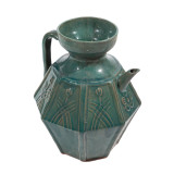 Vintage Green Hex Carved Oil Pot Small