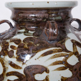 Rustic Brown Four Loop Handle Jar Twisted Flower Motif - Small