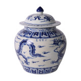Blue & White Ginger Jar W/ Dragon Motif