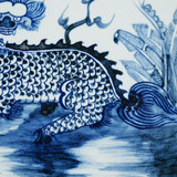 Hand Painted Blue & White Porcelain Tile Kirin Motif - Framed /12F02