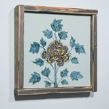 Hand Painted Blue & White Brown Porcelain Tile Peony Blossom - Framed /12F02A