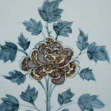 Hand Painted Blue & White Brown Porcelain Tile Peony Blossom - Framed /12F02A
