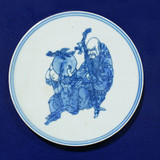 Handpainted Blue & White Porcelain Coaster God of Longevity - Acrylic Shadow Box /S55