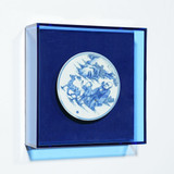 Handpainted Blue & White Porcelain Coaster God of Prosperity - Acrylic Shadow Box /S55D