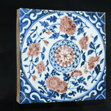 Handpainted Antique Reproduction Porcelain Tile Flowers Blossoms - Acrylic Shadow Box /S01