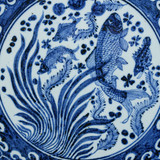 Handpainted Antique Reproduction Porcelain Tile Blue & White Alge Fish - Acrylic Shadow Box /S07