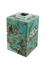 Green Square Porcelain Jar Landscape Motif