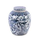 Blue & White Ancestor Lidded Jar Fish Motif