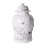 White Temple Jar With Black Peacock Motif