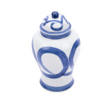 Blue And White Porcelain Brushstroke Temple Jar - 2 Sizes