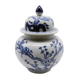 Blue & White Flower Bird Ginger Jar