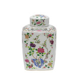 Chinoisery Floral Cylinder Tea Jar Multi-Colored