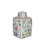 Chinoiserie Floral Cylinder Tea Jar Multi-Colored