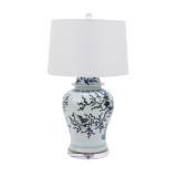 Indigo Porcelain Magpie On Treetop Temple Jar Lamp