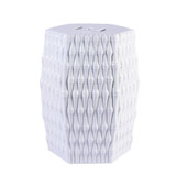 White Hex Porcelain Garden Stool Bamboo Carving