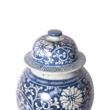 Blue & White Dynasty Curly Vine & Flower Porcelain Temple Jar