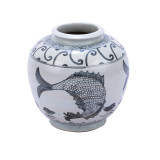 Indigo Yuan Fish Open Top Porcelain Jar