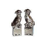 Porcelain Sitting Foo Dog Pair  Silver - 3 SIZES