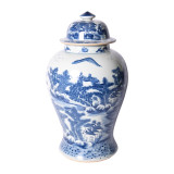 Blue & White Porcelain Temple Jar Landscape Motif