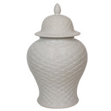 White Carved Seawave Temple Jar
